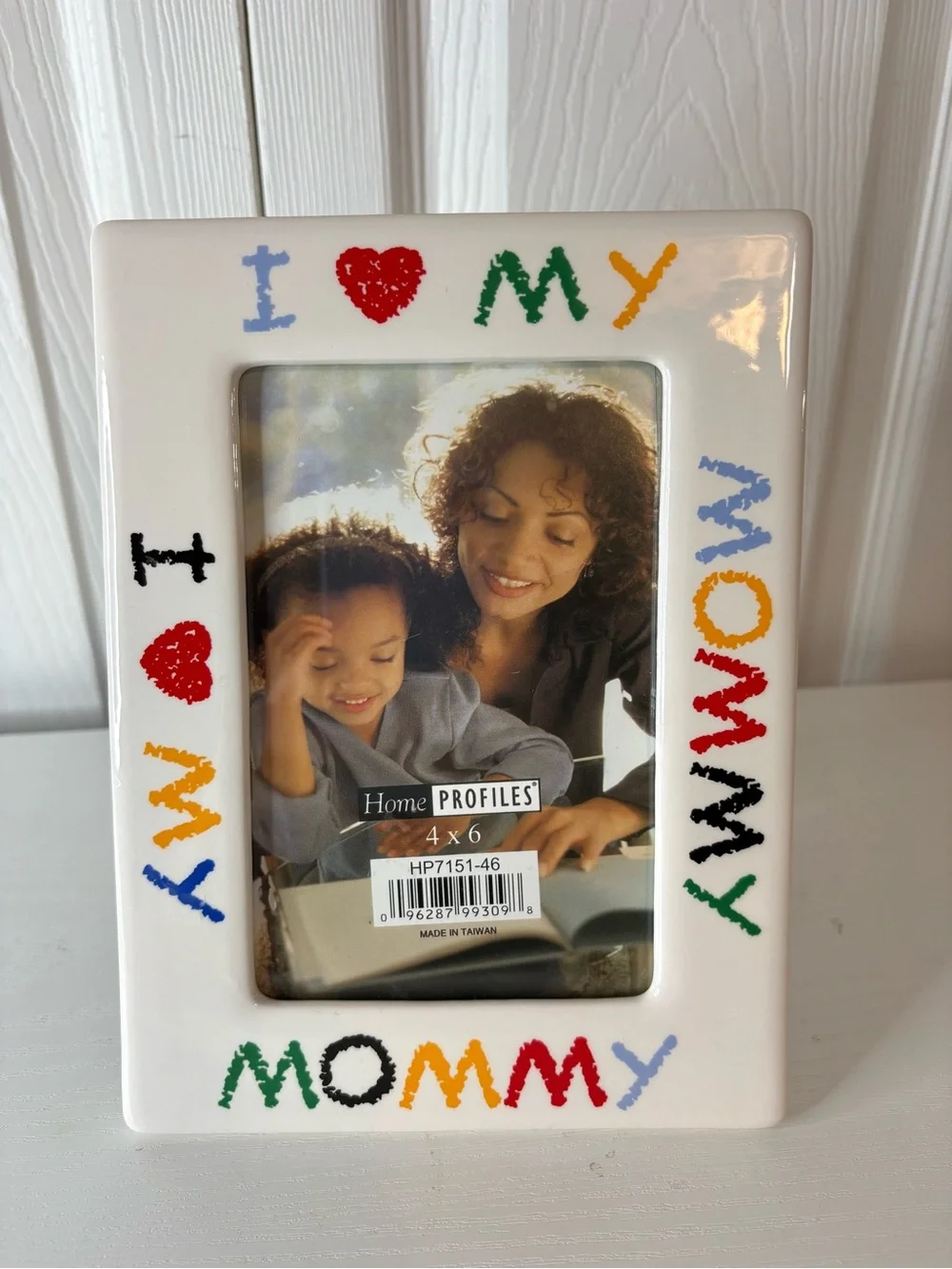 Vintage I ❤️ My Mommy White Ceramic 4x6 Picture Frame Crayon Lettering